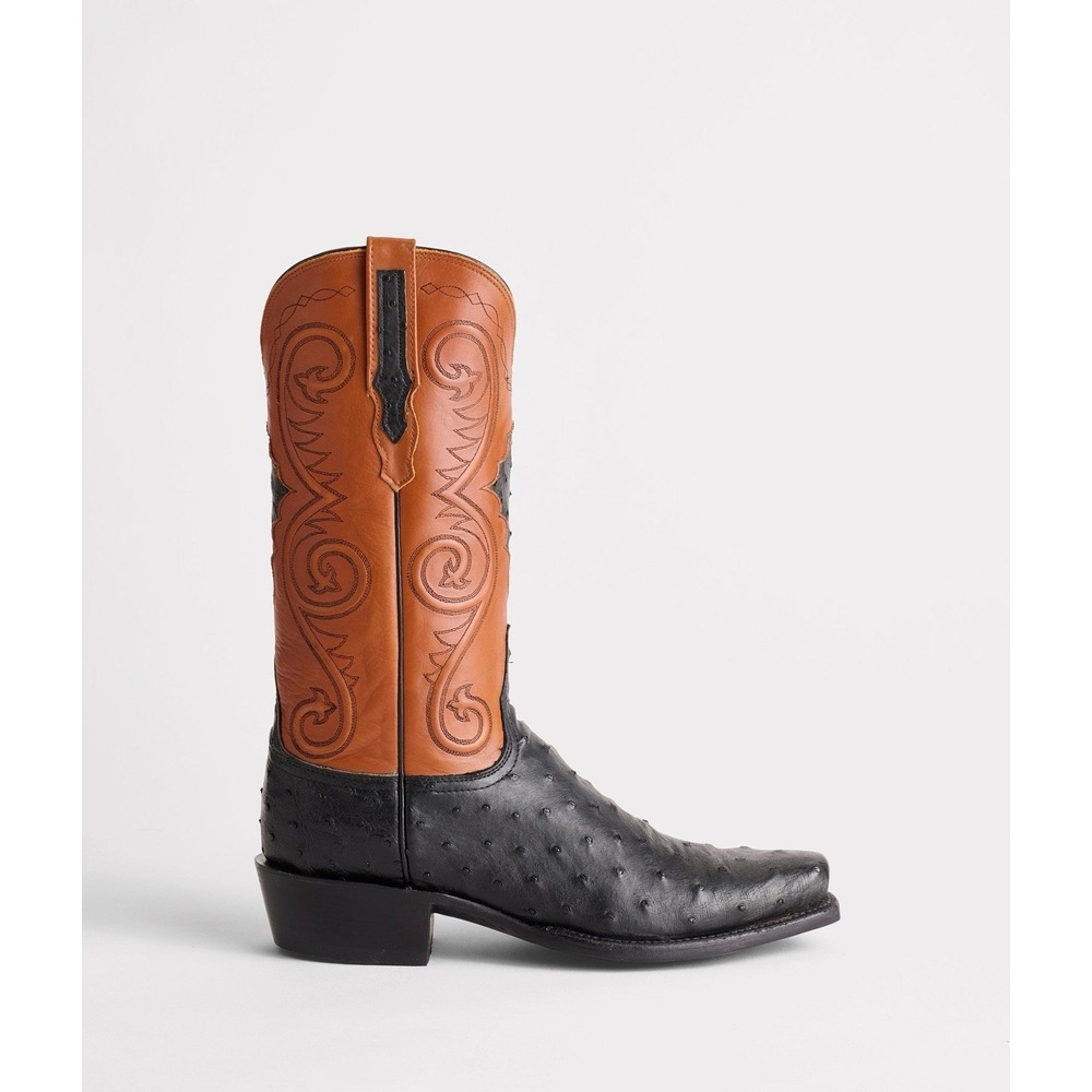 lucchese RANDALL  ostrich black cognac Men's Boots Size 9  Cowboy Western